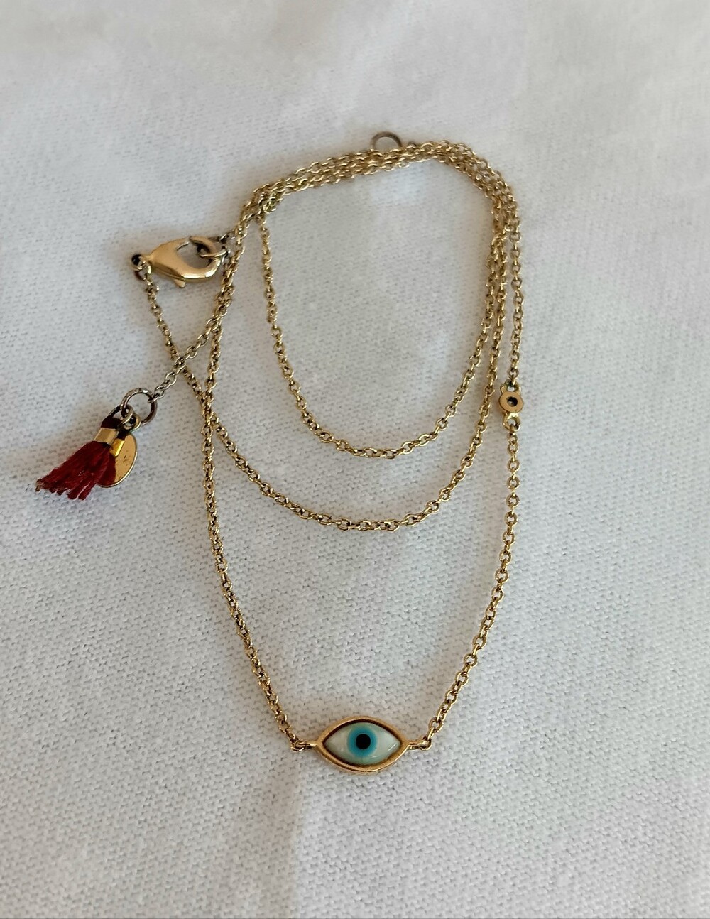 Gold Layered Evil Eye 18" Necklace with Red Tassel